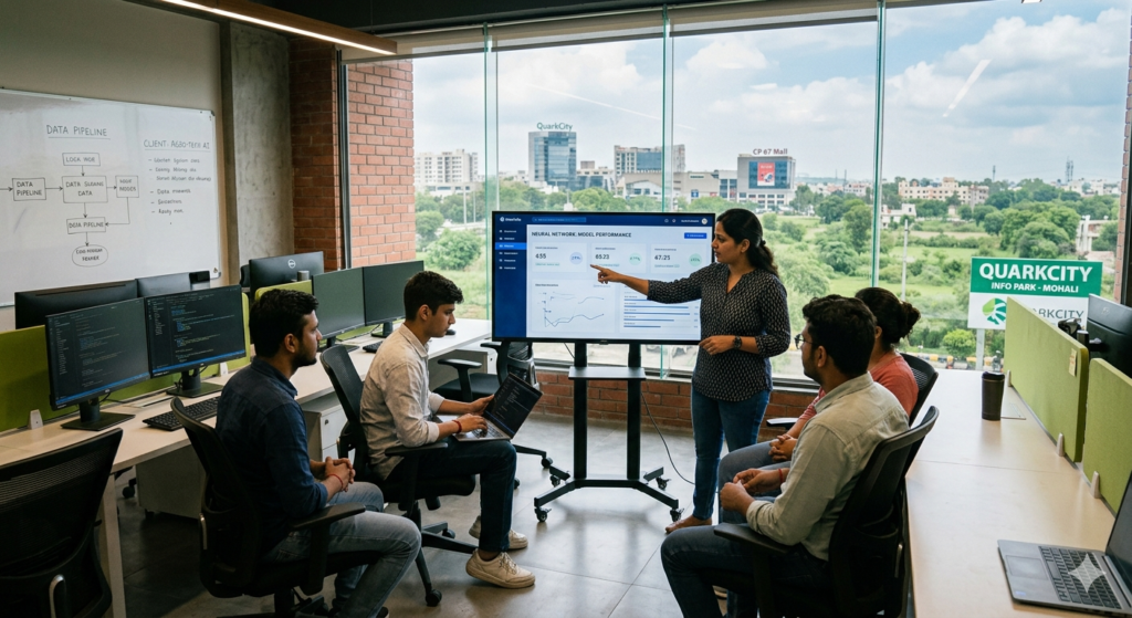 Expert AI developers at [Your Company Name], the best AI company in Mohali, working on machine learning solutions.