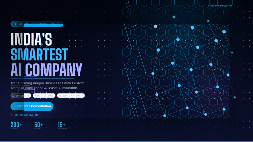 India’s smartest AI company in Mohali providing AI development, machine learning, chatbot, and automation solutions