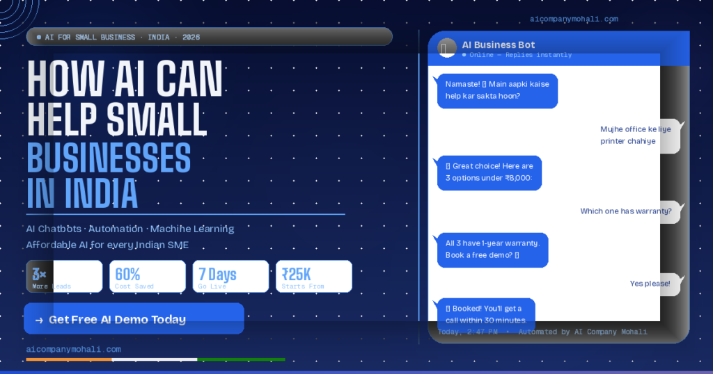 how AI can help small businesses in India with chatbots, automation, and machine learning solutions by AI Company Mohali
