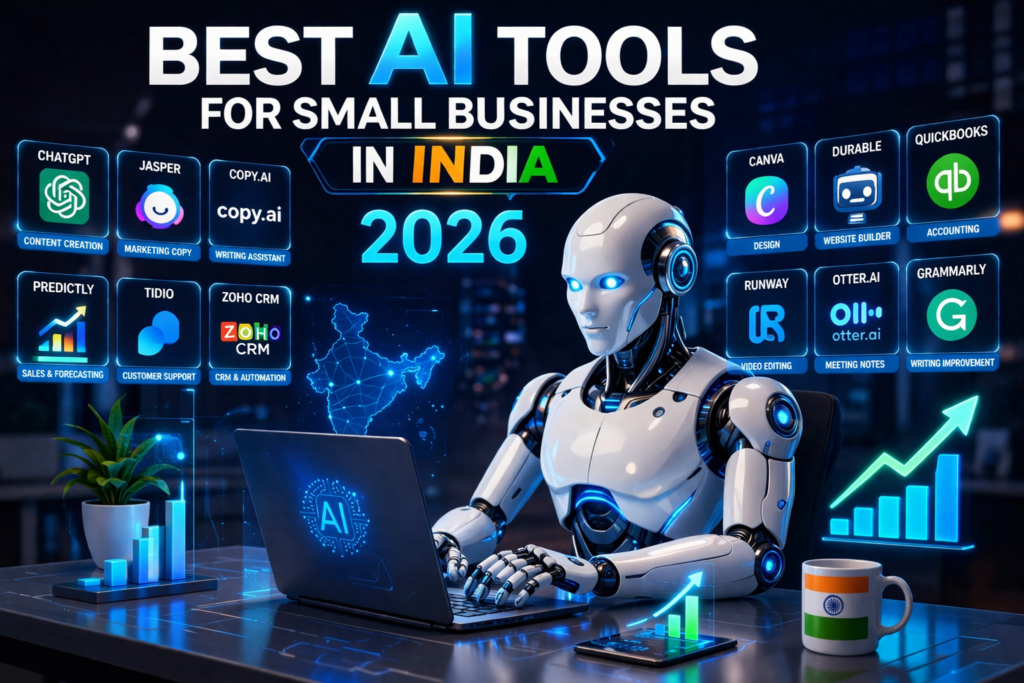 best AI tools for small businesses in India 2026 robotic automation illustration
