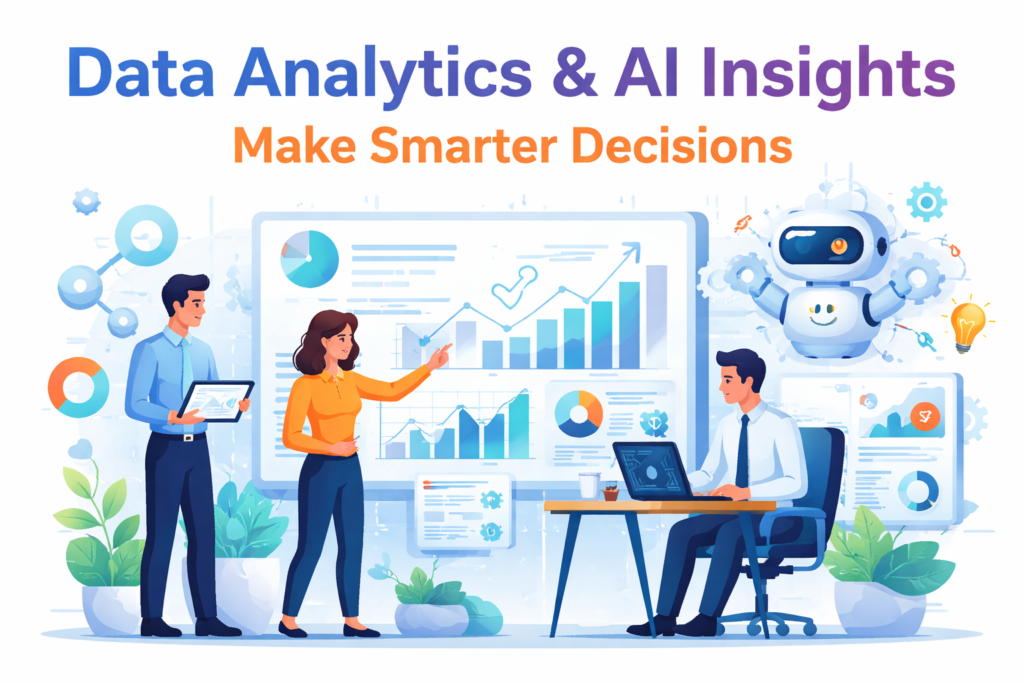 Data analytics and AI insights dashboard helping businesses make smarter decisions