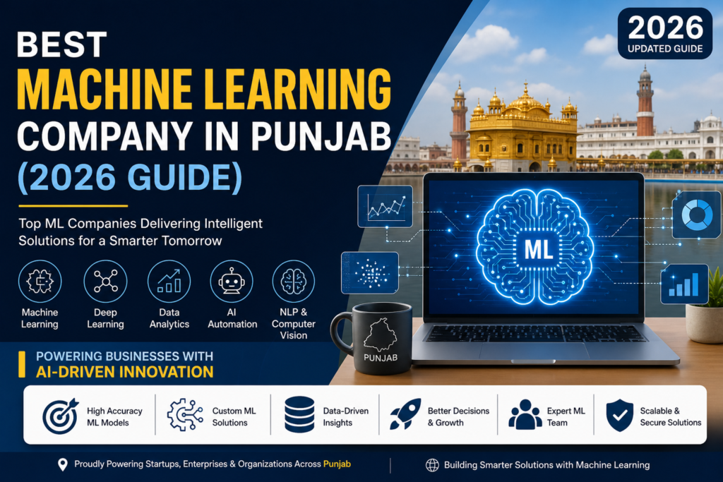 Best machine learning company in Punjab 2026 showing AI, deep learning, NLP, data analytics, and automation solutions for business growth
