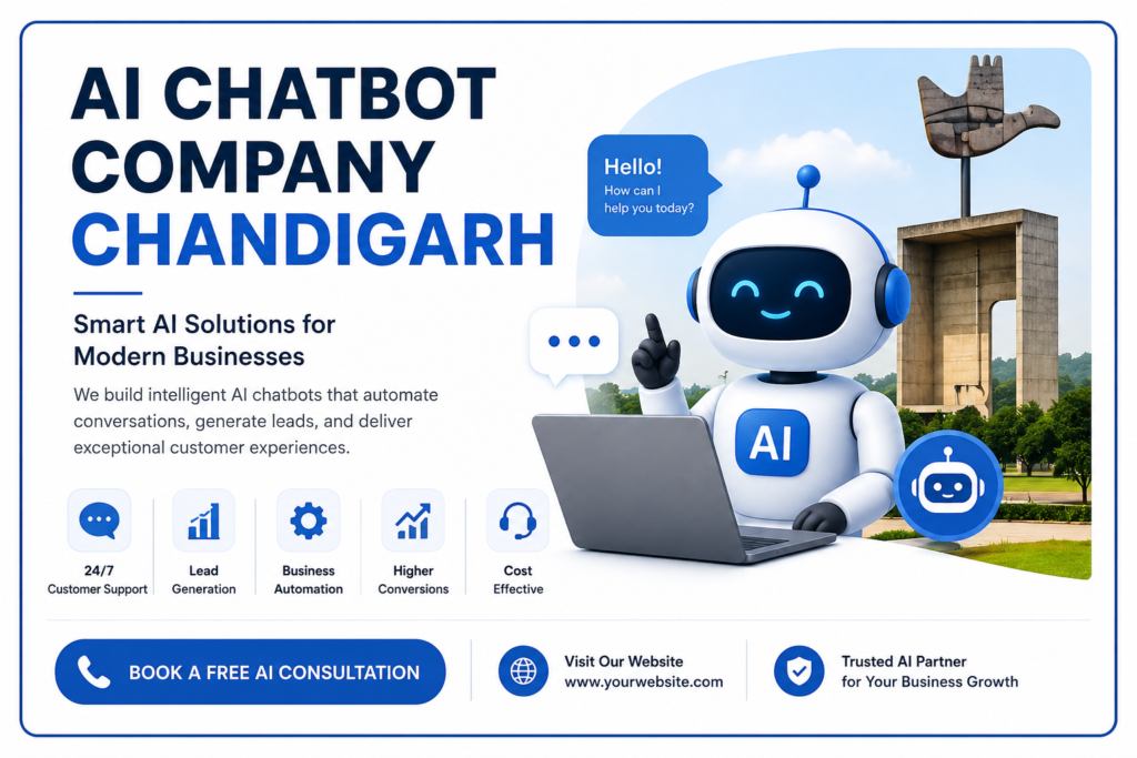 AI Chatbot Company Chandigarh offering custom AI chatbot development, business automation, lead generation, and 24/7 customer support solutions.
