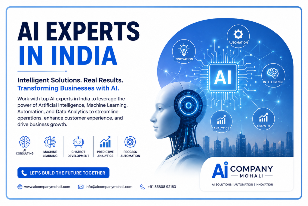 AI Experts in India providing advanced artificial intelligence solutions, machine learning, chatbot development, predictive analytics, and business automation services for digital transformation and growth.